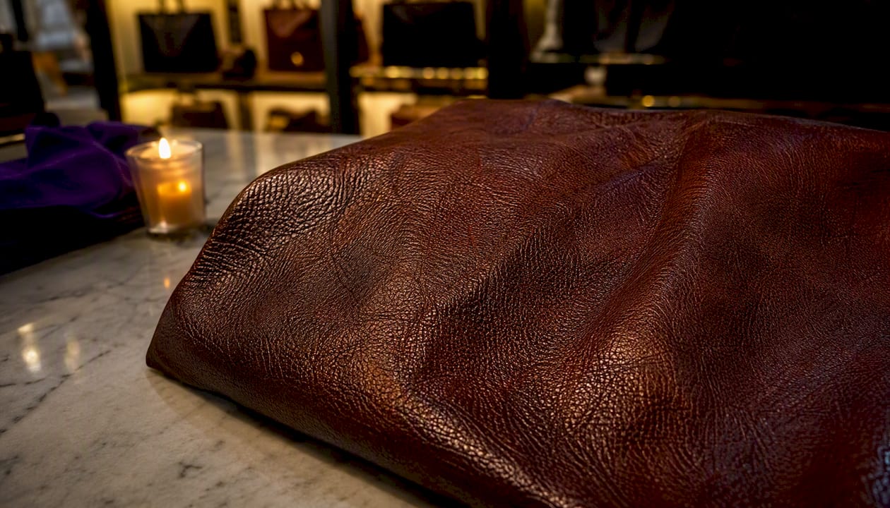 Close-up of full-grain leather surface texture