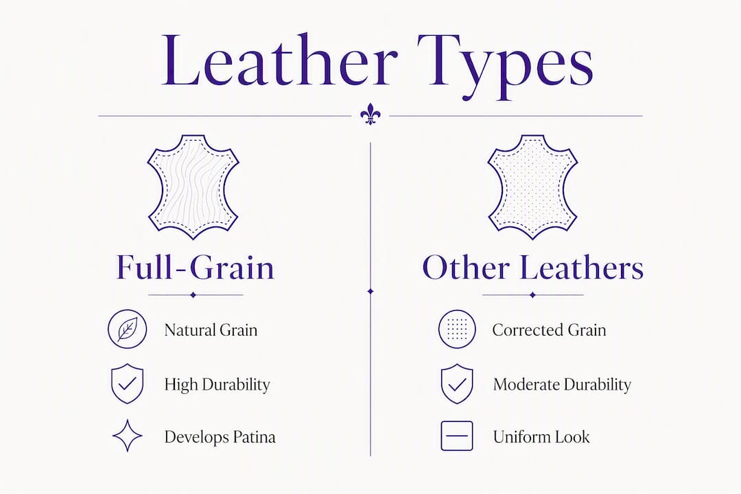 Infographic comparing full-grain and other leather types
