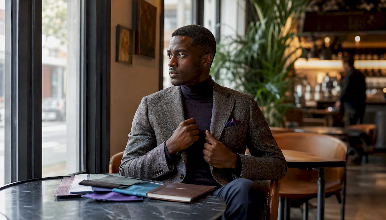 Man in wool blazer preparing fall wardrobe
