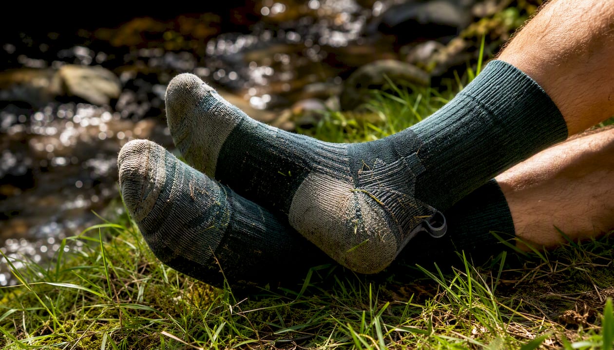 Close-up of merino wool trail hiking socks