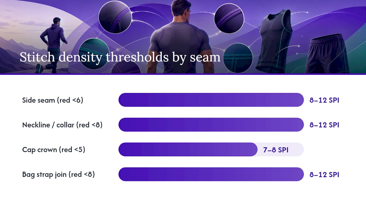 Diagram of stitch density thresholds by seam location