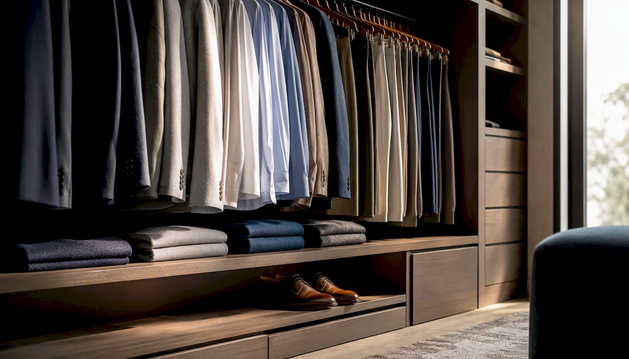 Neatly arranged professional capsule wardrobe closet