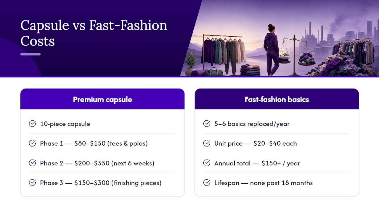 Cost comparison of capsule wardrobe and fast fashion basics