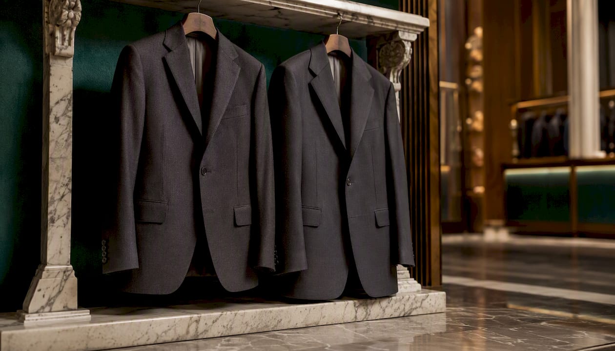 Side view of slim and classic men's suit jackets