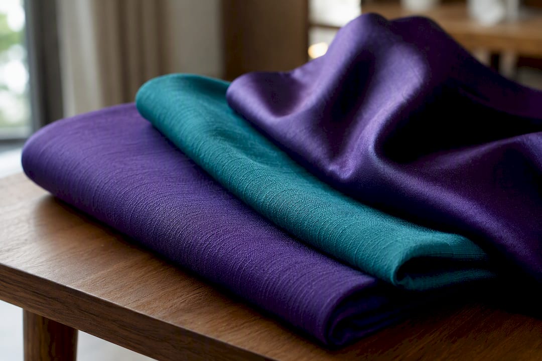 Close-up of wrinkleresistant business fabrics in rich jewel tones
