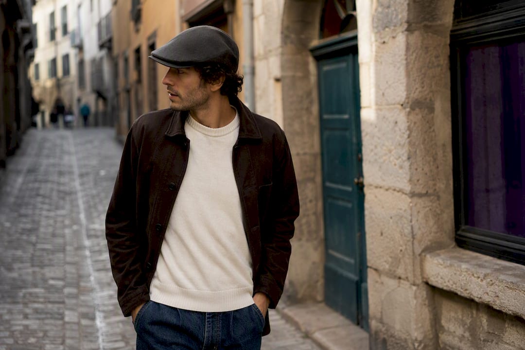 Man wearing snug low-profile hat outdoors