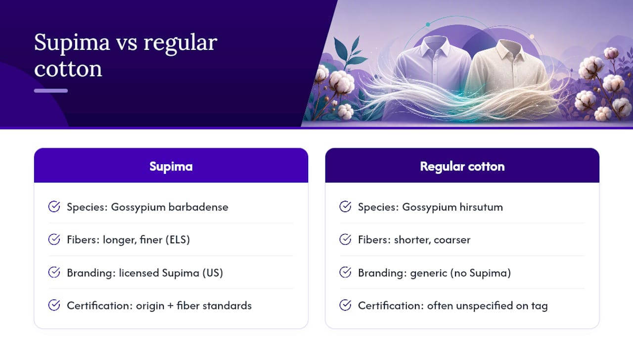 Supima and regular cotton comparison diagram