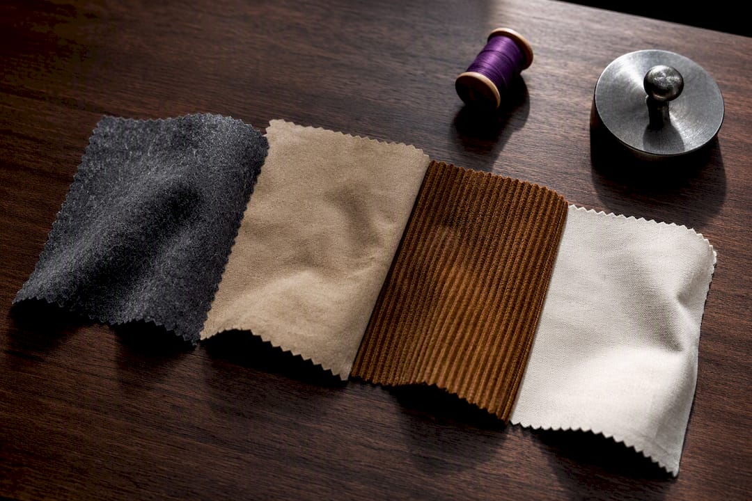 Wool cotton and corduroy fabric swatches