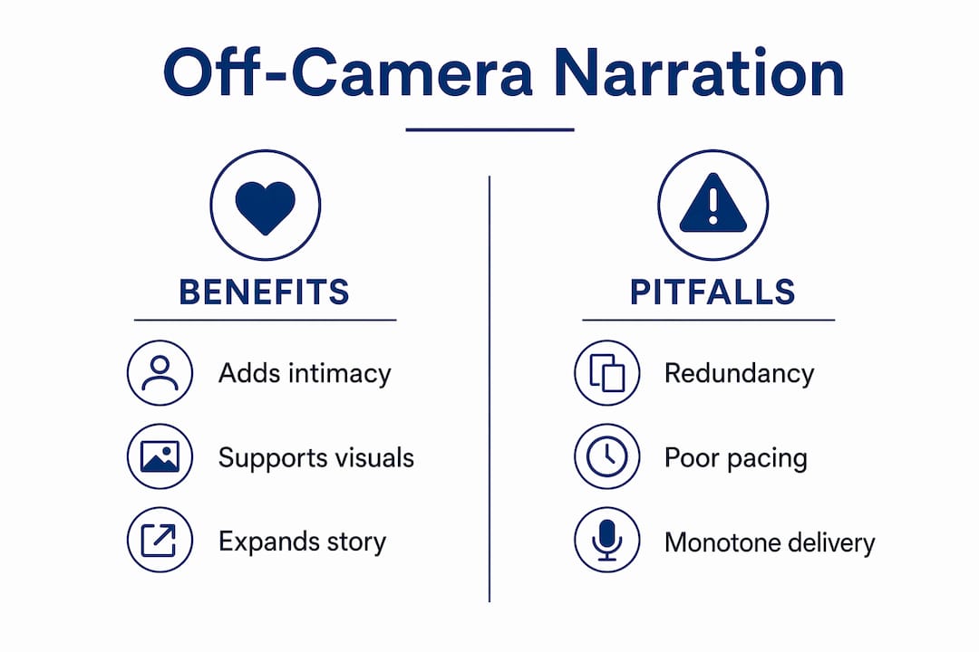Infographic comparing narration benefits and pitfalls