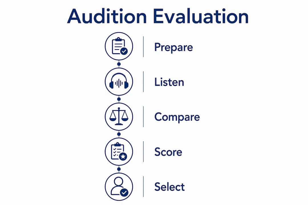 Infographic illustrating narrator audition evaluation steps