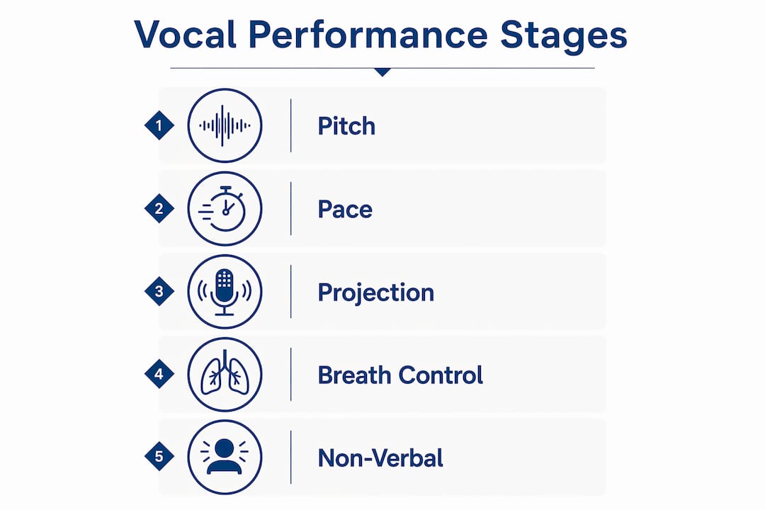 Infographic illustrating five key vocal performance elements
