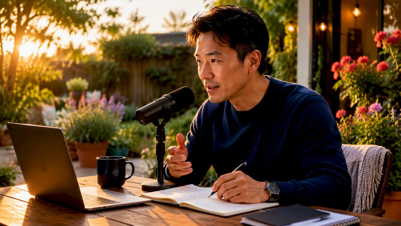Intimate voice acting session close-up