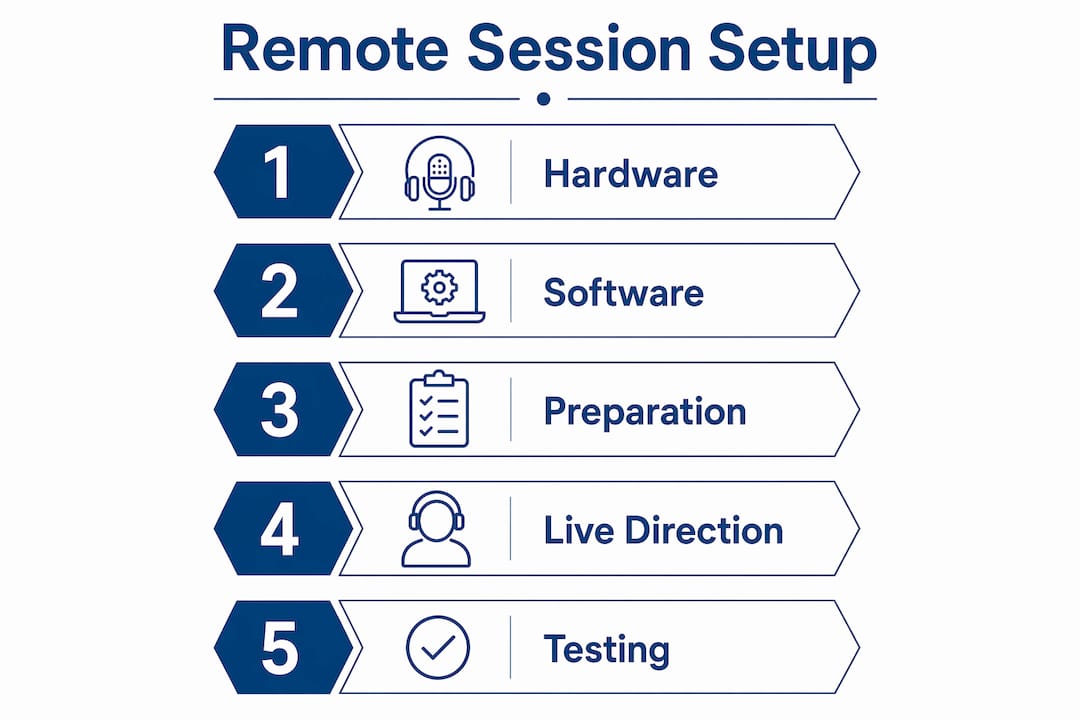 Infographic showing 5 steps to remote voice actor session setup