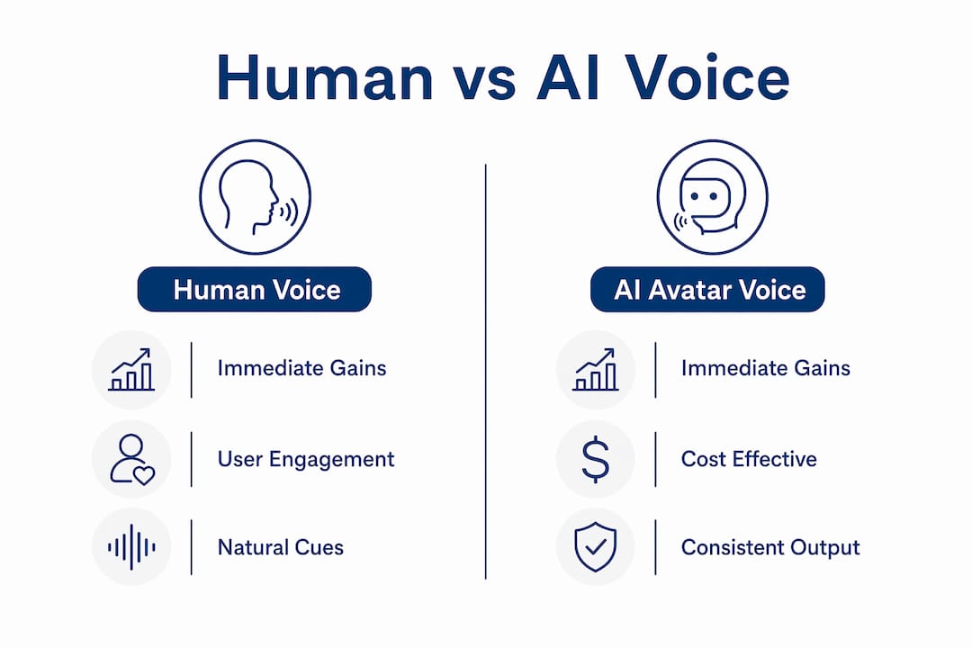Infographic comparing human and AI voice in training