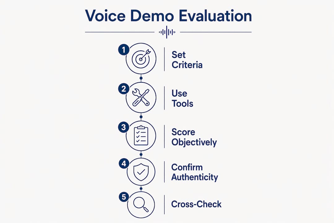 Infographic outlining voice demo evaluation steps