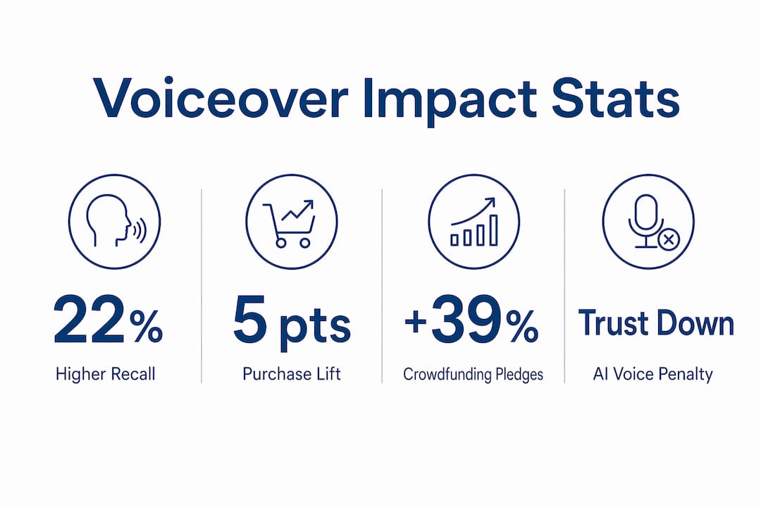 Infographic showing statistics comparing human and AI voiceovers