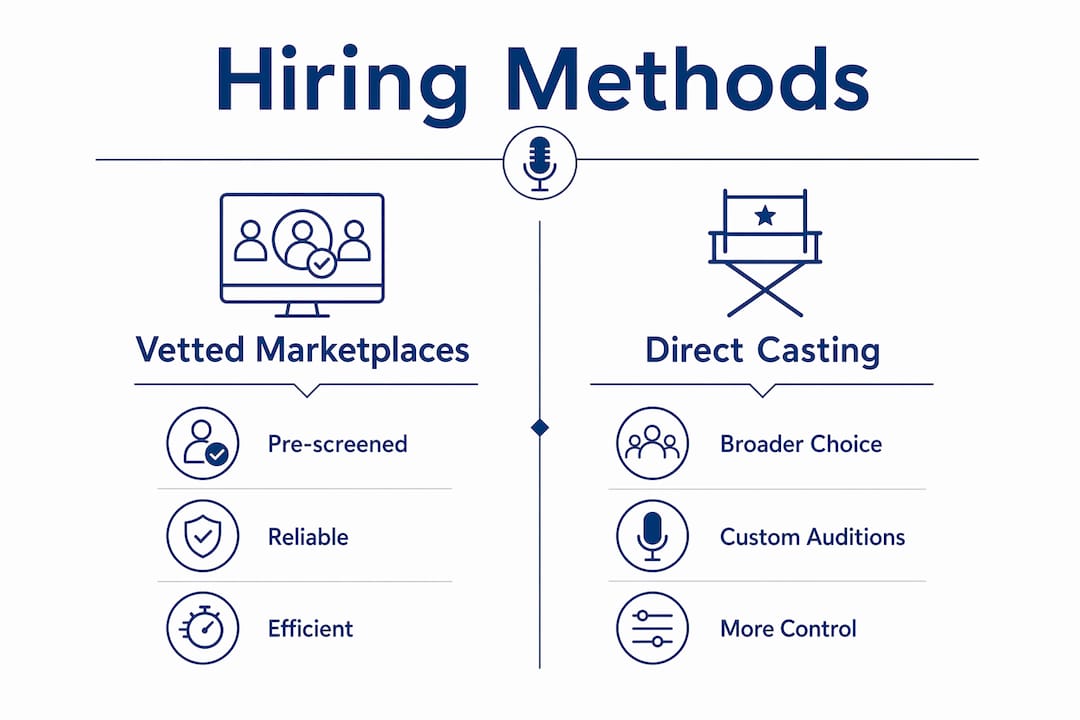 Infographic comparing vetted marketplaces and direct casting
