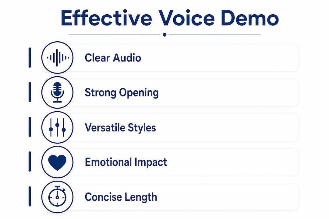 Infographic illustrating key elements of an effective commercial voice demo