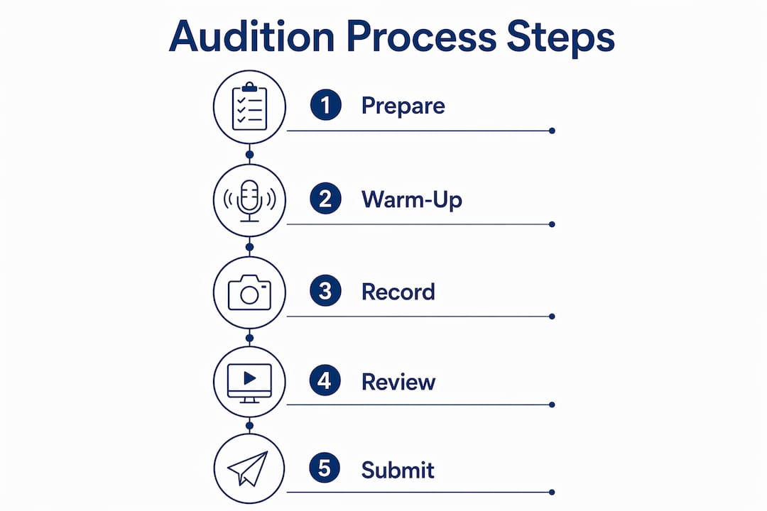 Infographic illustrating five key voice over audition steps