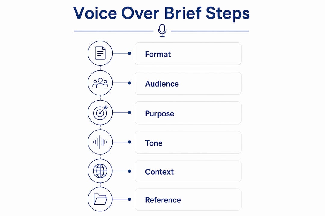 Infographic showing key steps in a voice over brief process
