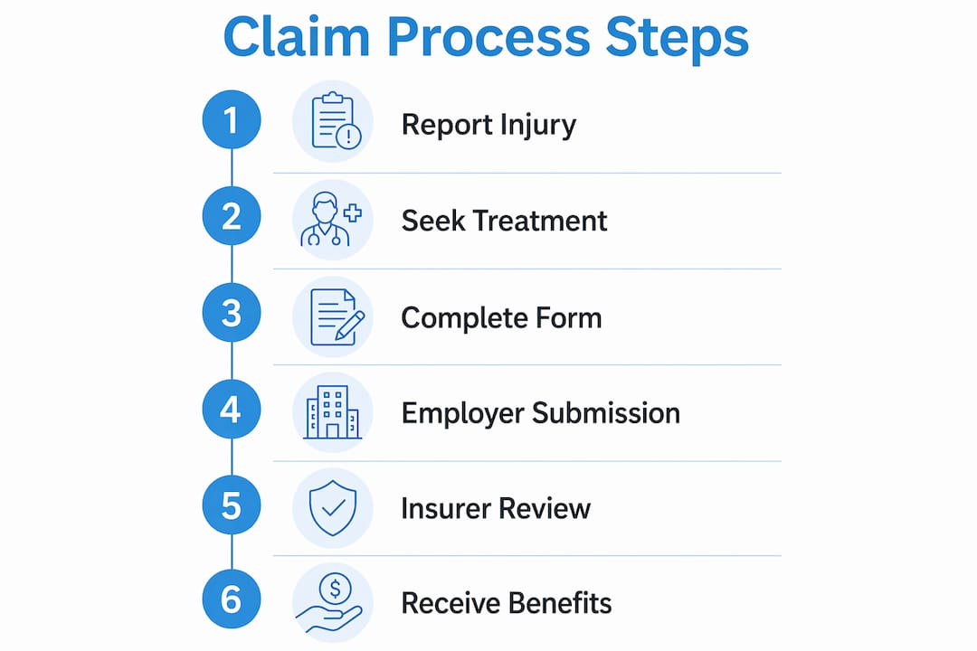 Infographic showing workplace injury claim steps