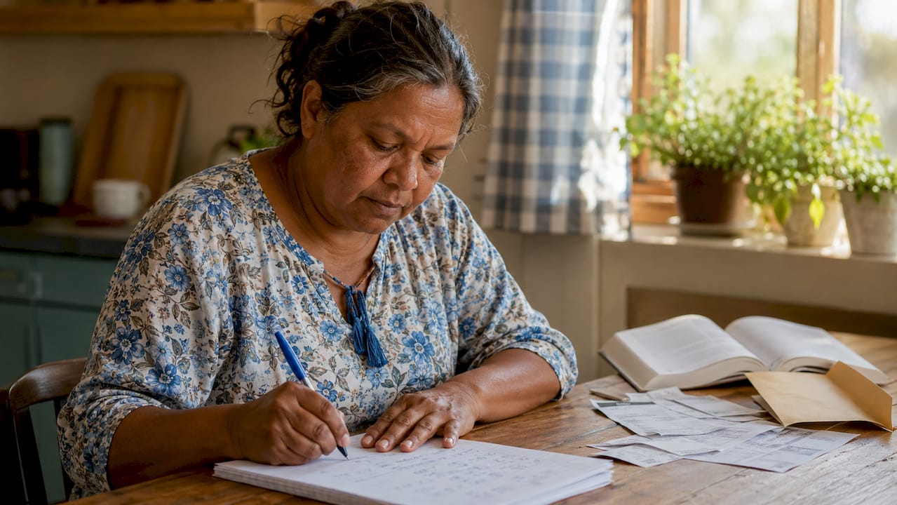 Hands calculating workers comp wages with calculator