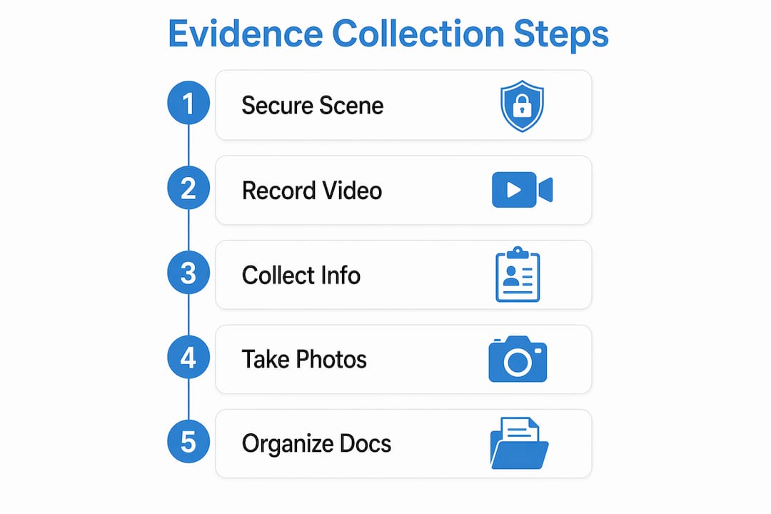 How to prove fault in a car accident claim 2 Infographic showing evidence collection steps