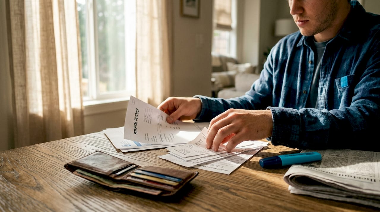 What is damages in an accident claim? 2 Hands sorting medical bills and receipts