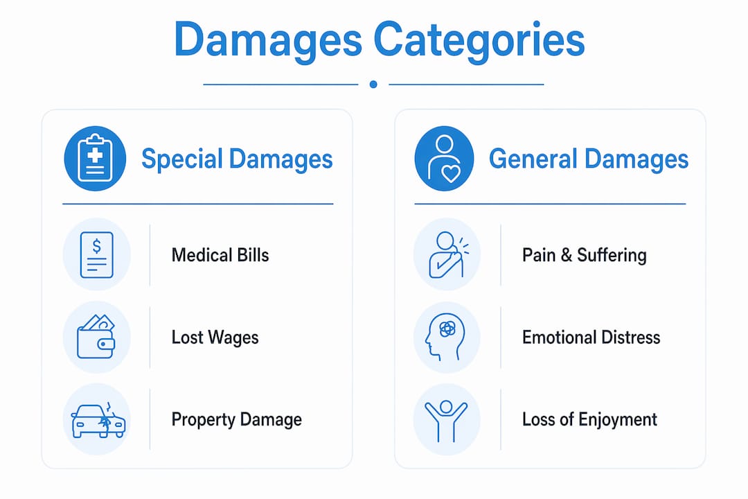What is damages in an accident claim? 4 Infographic showing special and general damages categories