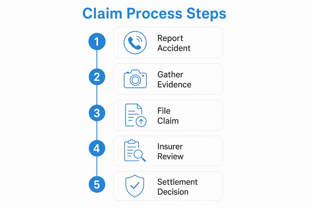 At-fault driver claim explained: your clear guide 4 Infographic outlining five steps of at-fault driver claim process