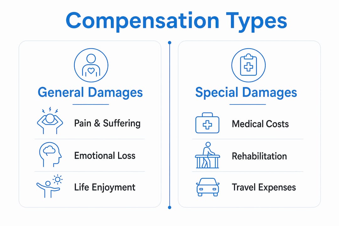 Infographic comparing pedestrian compensation types