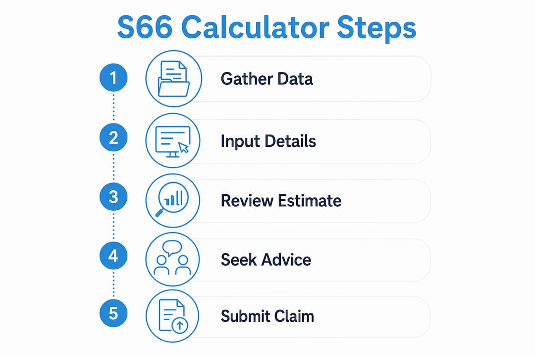 Infographic detailing s66 calculator claim process steps