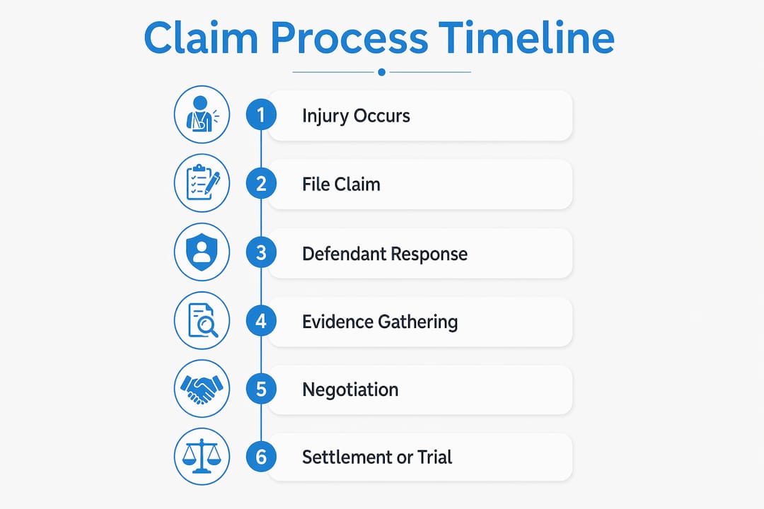 Infographic depicting brain injury legal claim timeline steps