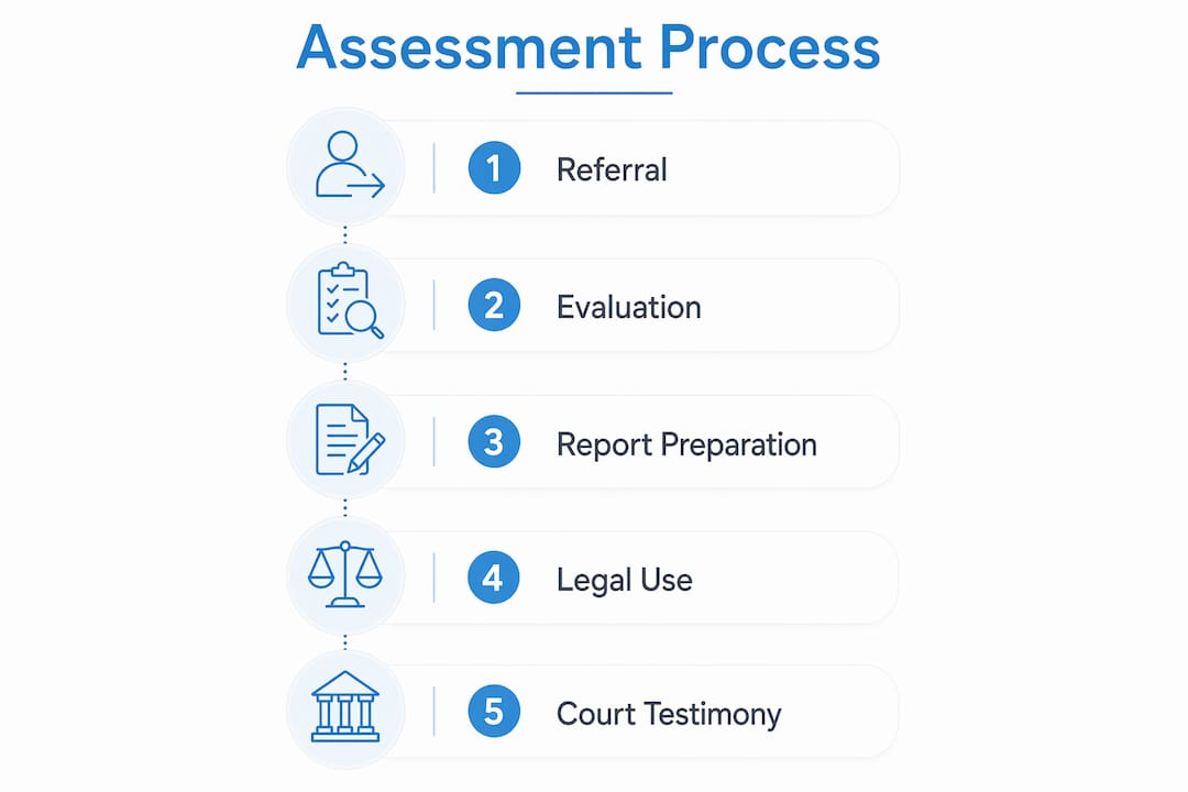 Infographic illustrating neuropsychological assessment steps