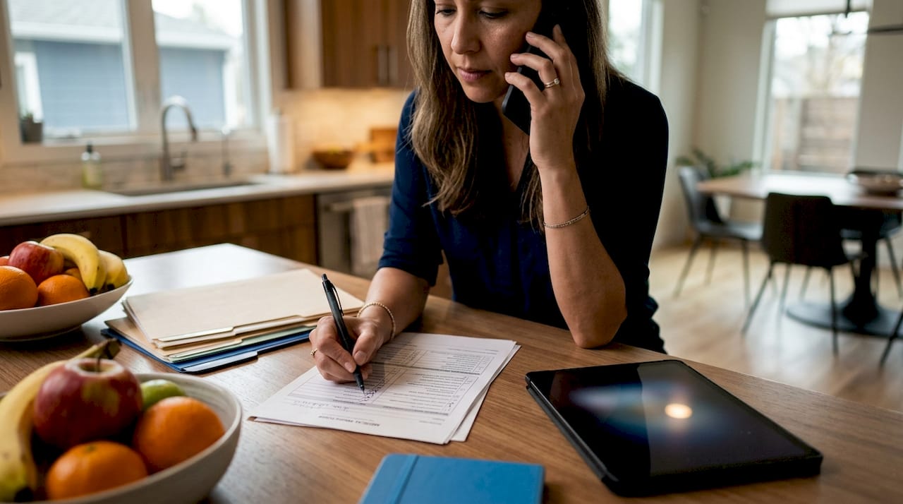 Claimant signing insurance medical bills at home