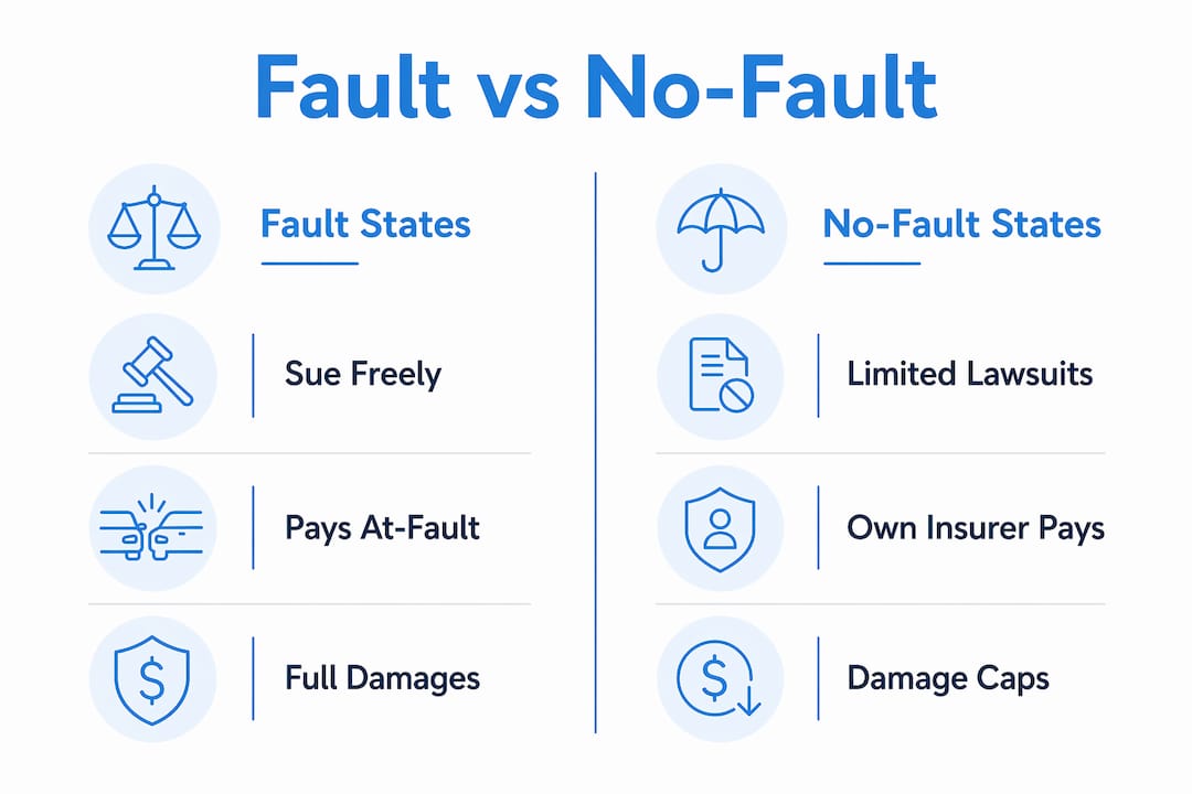 Infographic comparing fault and no-fault claim systems