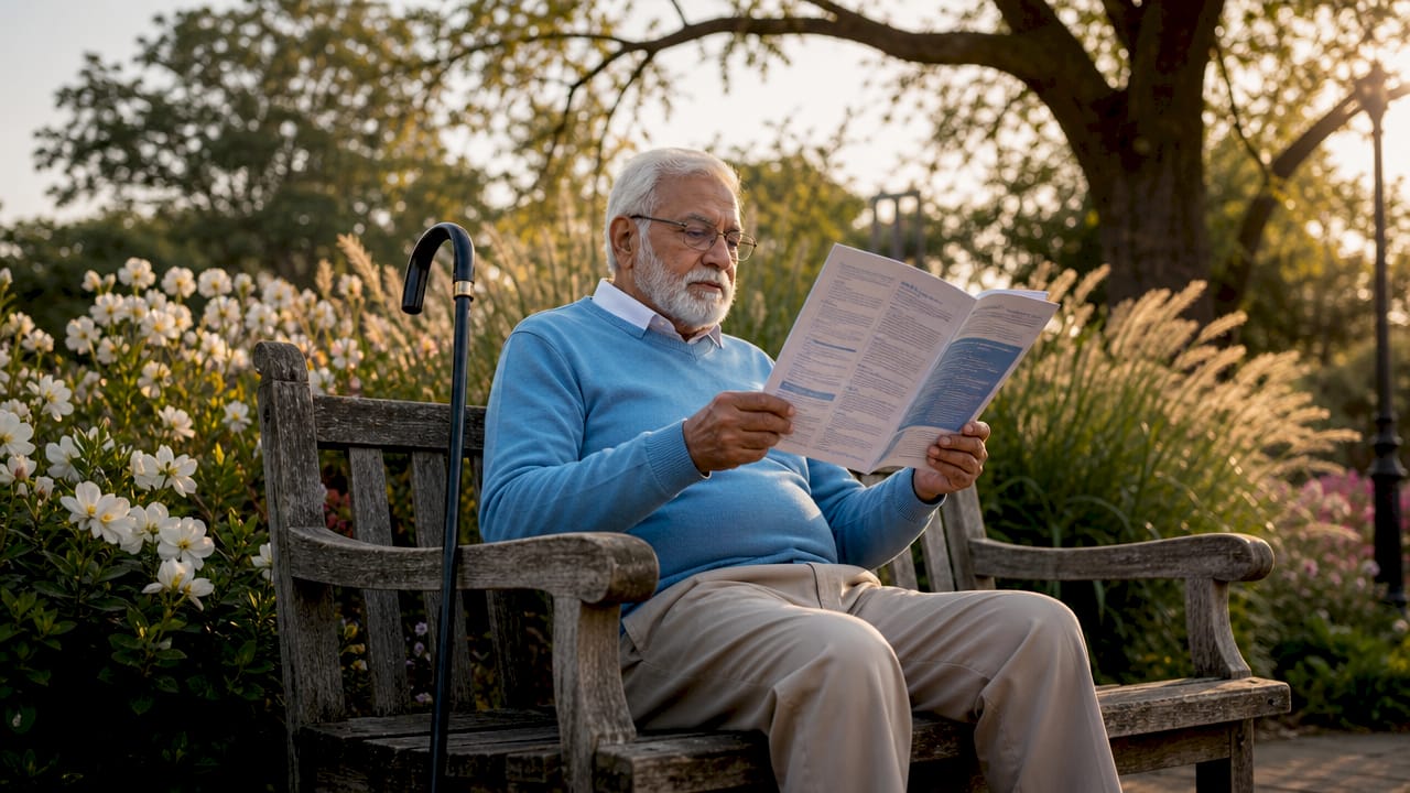 Uninsured driver claim explained: your 2026 guide 2 Elderly man reading insurance brochure on park bench