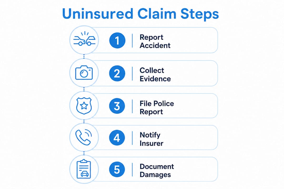 Uninsured driver claim explained: your 2026 guide 4 Infographic showing steps to file uninsured driver claim