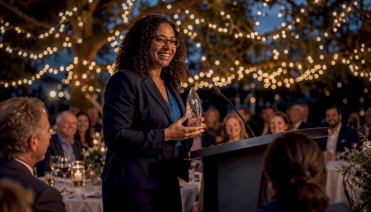 Lawyer receiving peer recognition award at ceremony