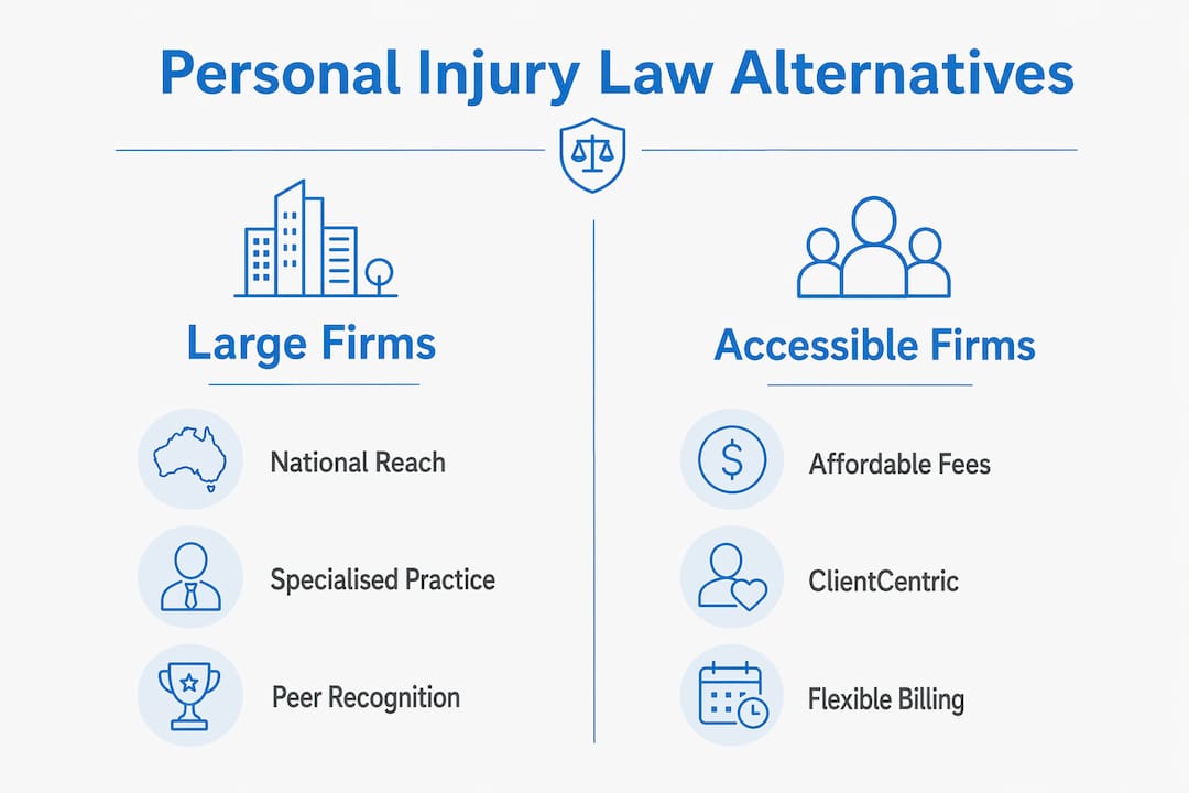Comparison infographic of personal injury law alternatives in Sydney