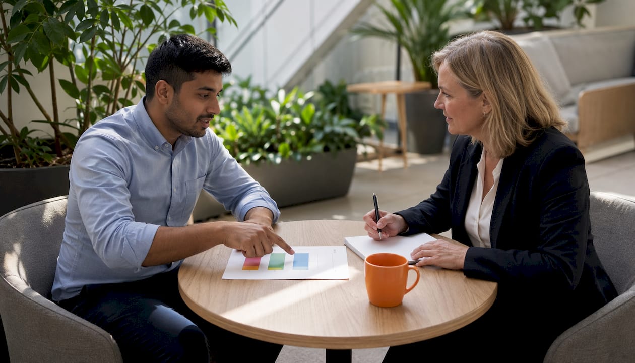 Legal advisor and client discussing compensation