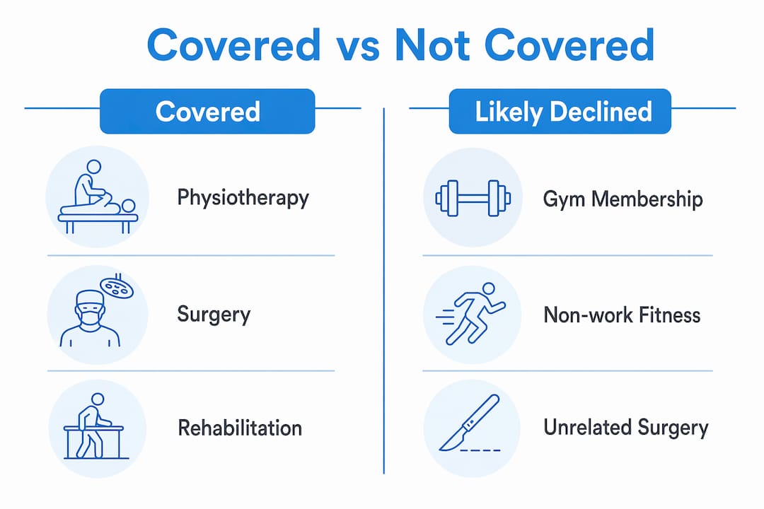 Workers comp medical expenses covered: what to claim 4 Infographic comparing covered and non-covered workers comp expenses