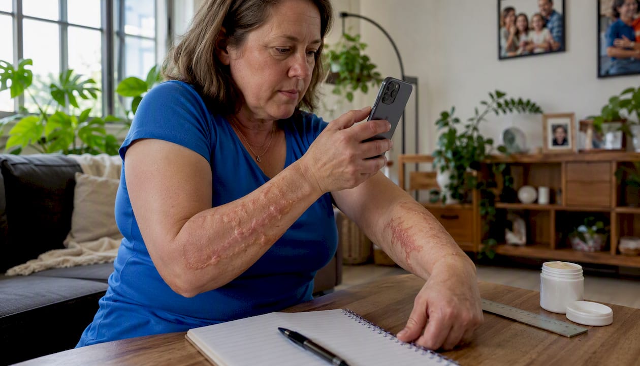 Severe burn injury compensation steps: your guide for Australians 2 Patient photographing burn scars for healing record