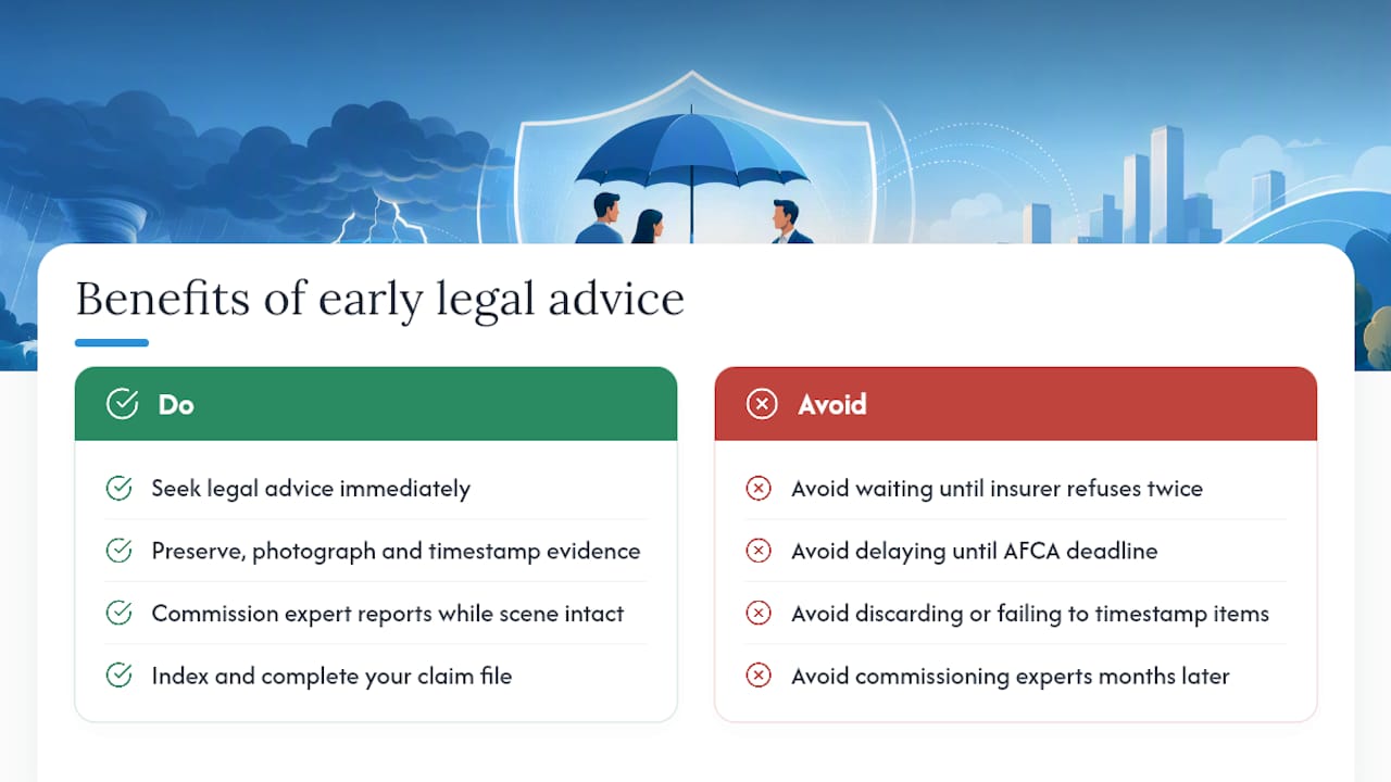 Why early legal advice changes the outcome of an insurance dispute — overview diagram
