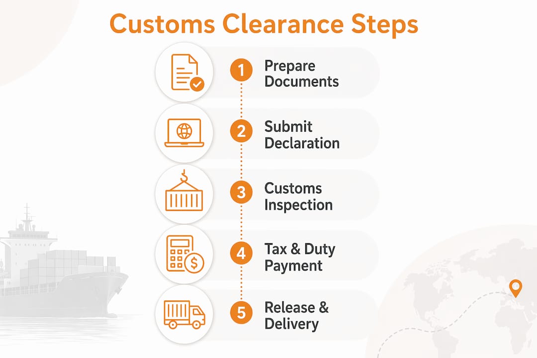 Infographic illustrating five customs clearance steps