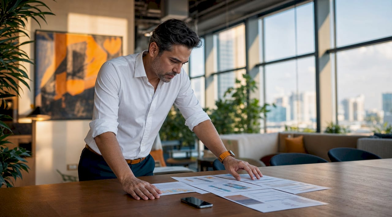 Logistics manager reviewing freight tracking reports