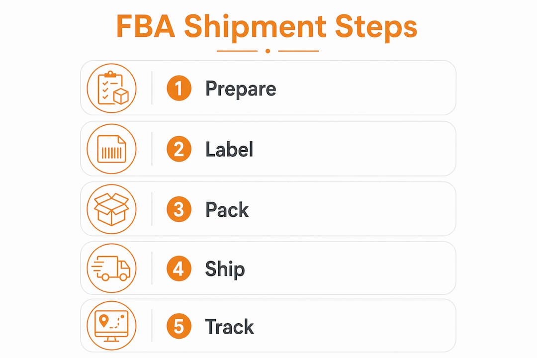 Infographic outlining steps for Amazon FBA shipment