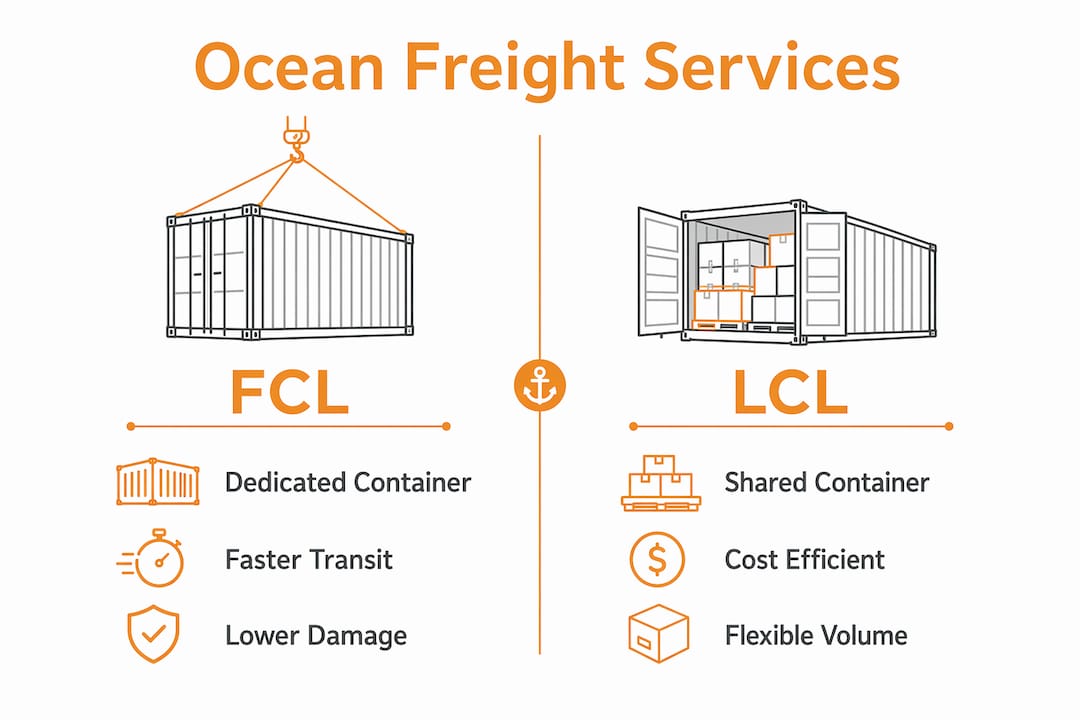 Infographic comparing FCL and LCL ocean freight services