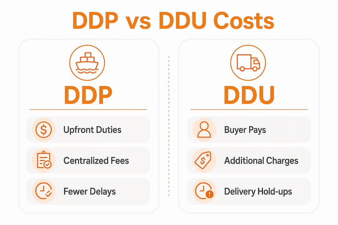 Infographic comparing DDP and DDU cost factors