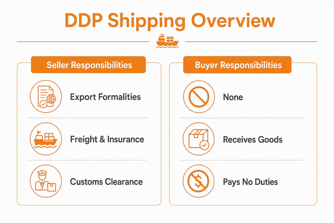 Infographic comparing seller and buyer responsibilities under DDP